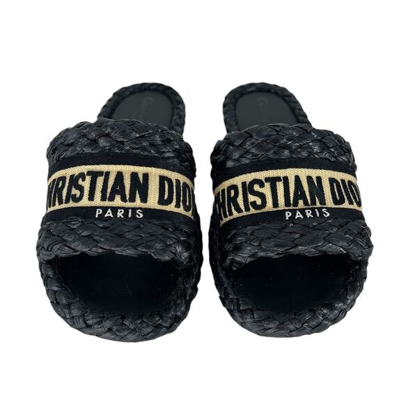 Christian Dior Raffia Embroidered Dway Mules Slide Sandals - Picture 6 of 15